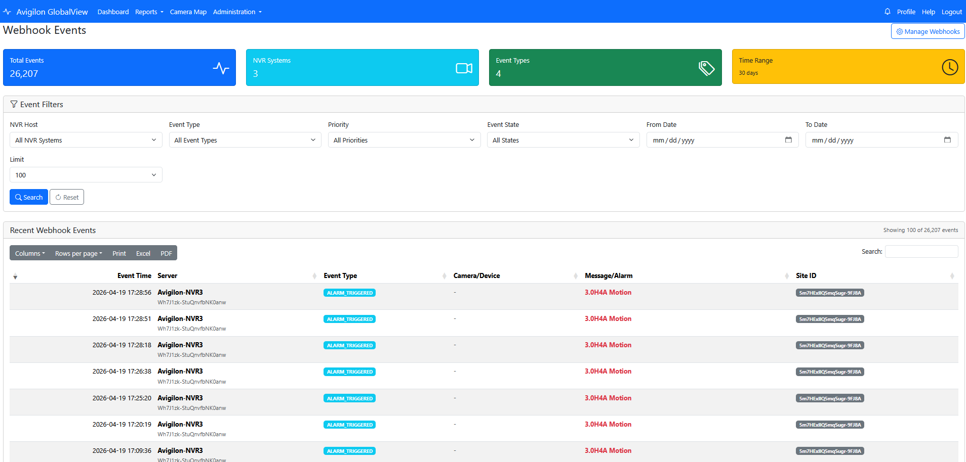 Webhook event search page